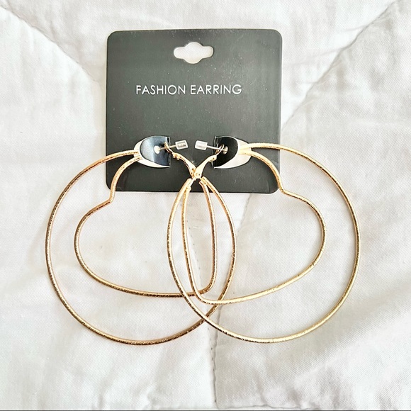 Jewelry - Gold Inner Heart 3” Hoop Earings